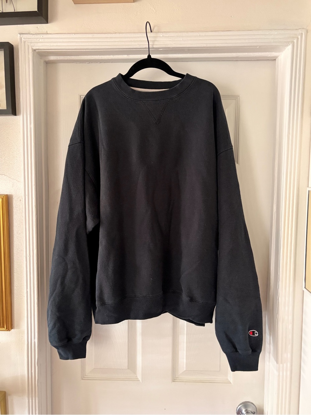 Champion Men’s Black Crewneck Sweatshirt with Sleeve C Logo